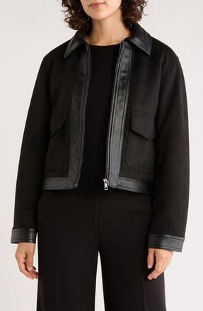 T Tahari Faux Leather Trim Jacket in Black at Nordstrom Rack, Size Small