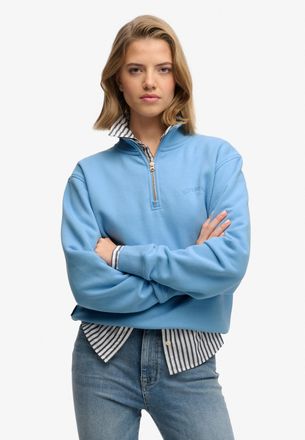 Superdry Sweatshirt SUPERDRY ESSENTIAL LOGO EMB HALF ZIP, Damen, Gr. XL, blaubell, Sweatware, Obermaterial: 80% Baumwolle, 20% Polyester, unifarben, loose fit 