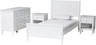 Baxton Studio Roni Modern Scalloped 4Pc Full Bedroom Set With 2 Nightstands
