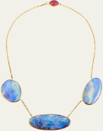Judy Geib 18K Gold and Silver Triple Boulder Opal Disk Necklace with 22K Yellow Gold Details, 18L