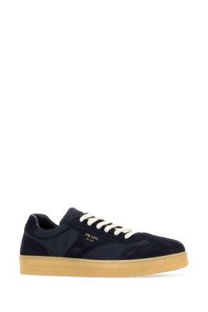 Prada Mens Midnight Blue Suede E Re-Nylon Sneakers Blu