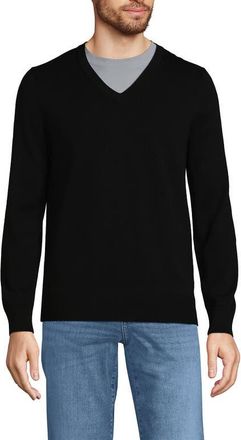 Lands End Fine Gauge Cotton V Neck Sweater in Black at Nordstrom, Size Xx-Large