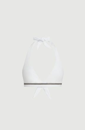 Brunello Cucinelli Techno jersey bikini top with monili in White at Nordstrom, Size 46 It