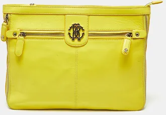 Roberto Cavalli Yellow Leather Rc Zip Around Clutch
