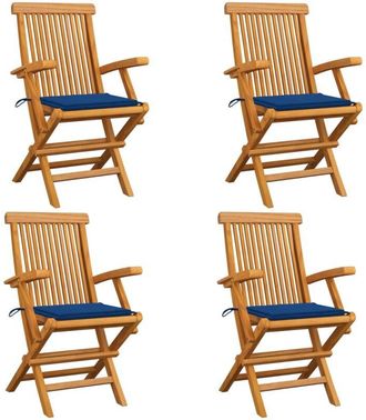 vidaXL Vidaxl - Sillas De Jard&iacute;n 4 Uds Madera Teca Con Cojines Azul Real