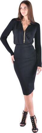Elisabetta Franchi Vestido de hilo de viscosa con cadena joya - Dresses - Mujer - Negro - L