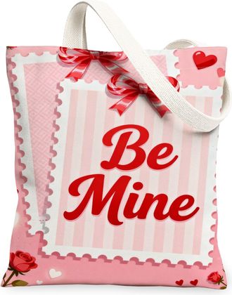 Generic ValentineS Day Floral Canvas Tote Bags, Rose Heart Design Reusable Grocery Bags, Lightweight Washable Canvas for Shopping, Peach, 13x15 Inch