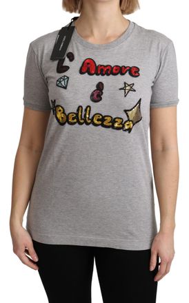 Dolce & Gabbana Dames-T-shirt Grijs Katoen Amore e Bellezza