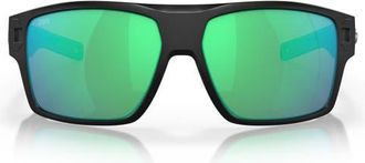 Costa Diego 62mm Oversize Polarized Mirrored Rectangular Sunglasses in Black /Green Mirror 580G at Nordstrom