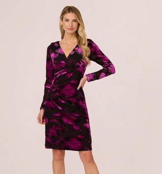 Adrianna Papell Long Sleeve Floral Burnout Sheath Dress In Black Violet