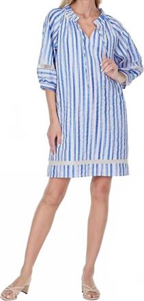 Jade Yoga Tie Neck Short Dress In Blue Stripe