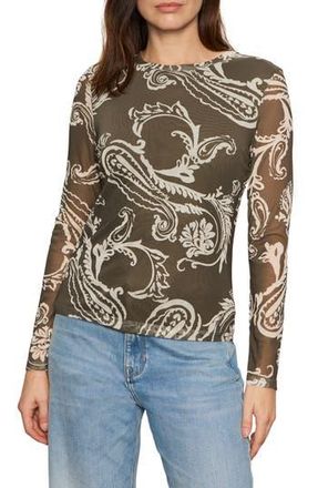 Sanctuary Floral Print Long Sleeve Mesh Top in Inked at Nordstrom Rack, Size X-Large P