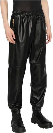 Moschino Leather Trousers, male, Black, L, Cropped Leather Track Trousers