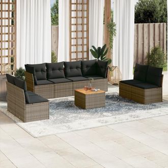 vidaXL Set De Muebles De Jard&iacute;n 9 Pzas Y Cojines Rat&aacute;n Sint&eacute;tico Gris Vidaxl