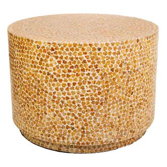 Wanderlust Deco Wanderlust Deco - Mesa De Centro Redonda De Madera Acabado En Capiz Marr&oacute;n 65x65x46