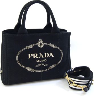 Prada Canapa Black Canapa Handbag Tote Bag (Pre-Owned)