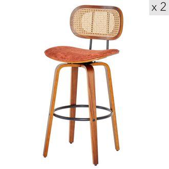 Nordlys Set 2 taburetes de bar en madera y ratan en terracota