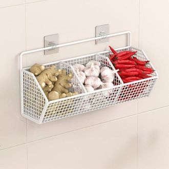 OEM Organizador De Cebolla, Jengibre Y Ajo - Cesta Para Verduras Blanca De Pared, Especiero De Hierro, 368,415,3 Cm