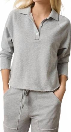 Lilla P Shirttail Long Sleeve Polo In Heather Grey