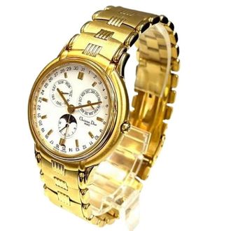 Dior Pre-owned Watches, female, Yellow, Size: ONE SIZE Pre-owned Moon Phase Triple Calendar Quartz