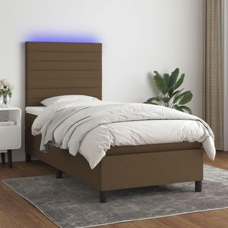 vidaXL Vidaxl - Cama Box Spring Colch&oacute;n Y Luces Led Tela Marr&oacute;n Oscuro 90x190cm