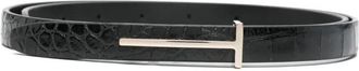 Tom Ford Shiny Stamped Crocodile Leather Slim T Belt Accessories