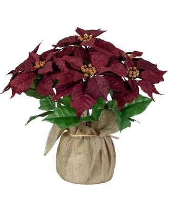 Nearly Natural 16In Artificial Poinsettia Arrangement In Burlap Planter