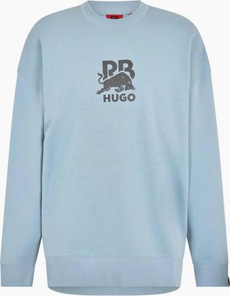 HUGO BOSS Mens Crew Neck Ribbed Collar Long Sleeve Sweatshirt - Blue - Size: 42