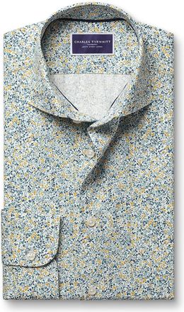 CHARLES TYRWHITT Made With Liberty Fabric Floral Cotton Shirt - Teal Green by Charles Tyrwhitt