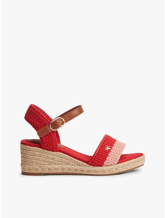 Tommy Hilfiger Womens Crochet Wedge Espadrille Sandal - Red - US 6.5 / EU 37