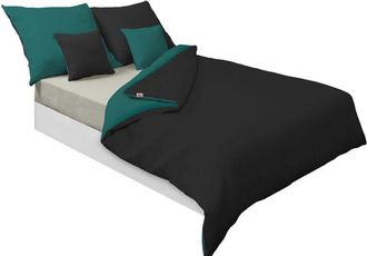 OEM Ropa De Cama Raso Doble Cara 220x200 +2x70x80 Verde Botella/negro Matex