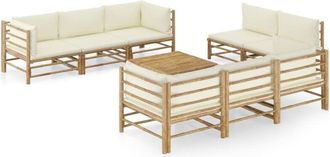 vidaXL Set De Muebles De Jard&iacute;n 9 Piezas Bamb&uacute; Y Cojines Blanco Crema Vidaxl