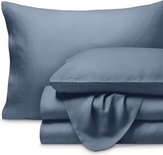 Bare Home 100% European Linen Sheet Set - Split King in Indigo at Nordstrom