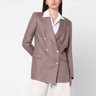 Tagliatore Womens Brown Double-breasted Linen Jacket - Rose Gold - Size EU 46 (Womens)