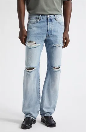Acne Studios 1996M Regular Fit Ripped Straight Leg Jeans in Light Blue at Nordstrom, Size X-Large