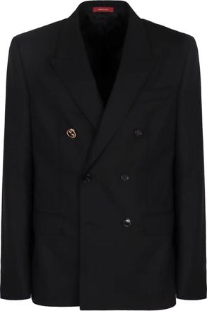 Gucci Wollen Double-Breasted Jas - Heren - Blazers - Zwart - XL - Wol - Jassen