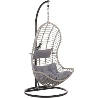Beliani Beliani - Silla Colgante De Rat&aacute;n Gris Con Estructura Met&aacute;lica Para Interior-exterior Forma Curva Boho Pineto