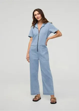 Duer Performance Denim Short Sleeve Jumpsuit in Desert-Blue at Nordstrom, Size X-Large
