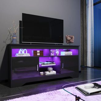 Elegant Lighting TV Stand 135cm TV Cabinet with LED Light Modern High Gloss Black TV Unit with Shelves and Cabinets Up to 55 inch TVs