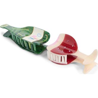 Frasier Sterling Portofino Bottle & Glass Claw Clip Set in Green Multi at Nordstrom