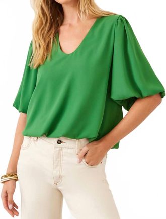 Karen Kane Puff Sleeve Top In Green