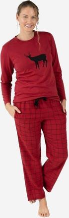 Leveret Womens Cotton Top & Flannel Pants Printed Holiday Pajama Set in Reindeer White at Nordstrom, Size Xx-Large