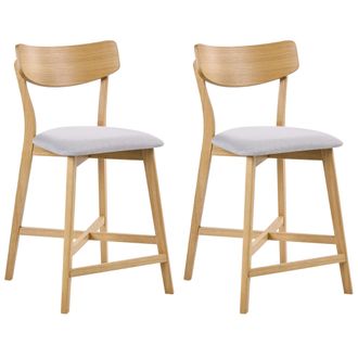 Beliani Conjunto De 2 Sillas De Bar Retro Sin Reposabrazos Con Asiento De Tela Marr&oacute;n Claro Y Gris Hope