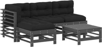 vidaXL Juego De Muebles Jard&iacute;n 5 Piezas Y Cojines Madera Maciza Gris Vidaxl