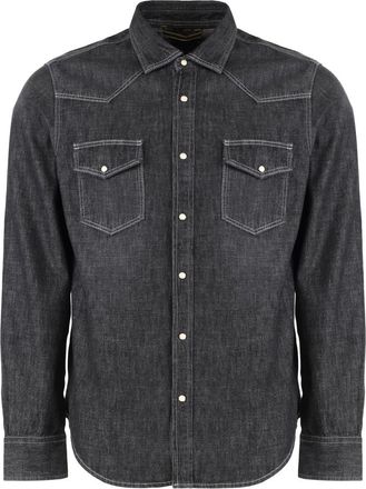 Moorer Denim overhemd met twee voorzakken - Heren - Spijkeroverhemden - Grijs - M - Denim - Overhemden