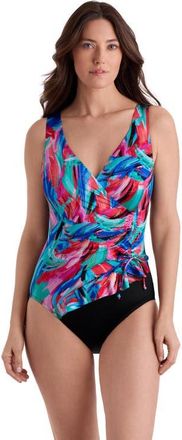 Longitude Ruffle Surplice Long Torso One-Piece Swimsuit in Carnival Dance at Nordstrom, Size 16