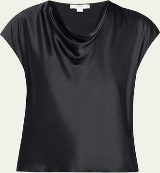 Vince Cowl-Neck Cap-Sleeve Satin Blouse