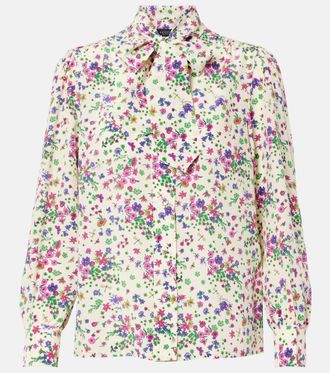 Gucci Camisa de seda floral con lazada