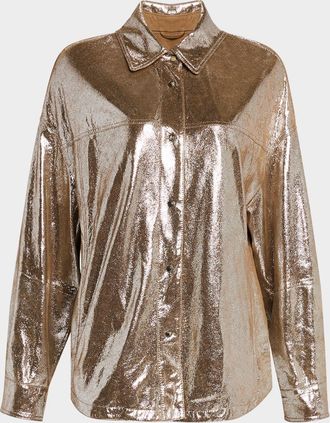 Brunello Cucinelli Nappa Foil Leather Shirt Jacket