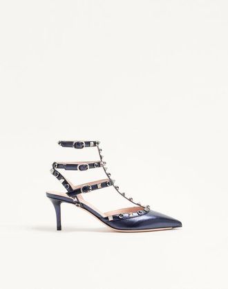 Valentino Garavani D&eacute;collet&eacute; Rockstud In Nappa Laminata Con Cabochon 65Mm Donna NAVY 38.5